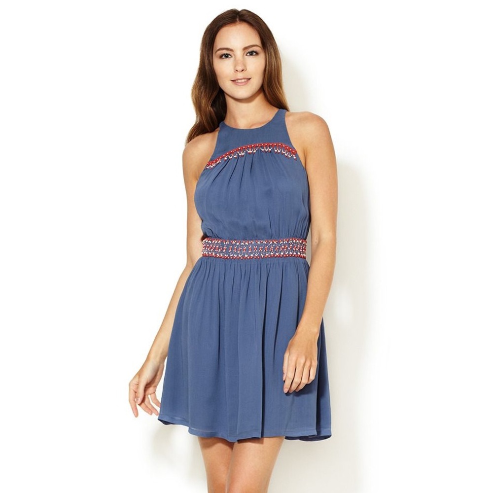 French Connection Navy Beaded Sleeveless Dress